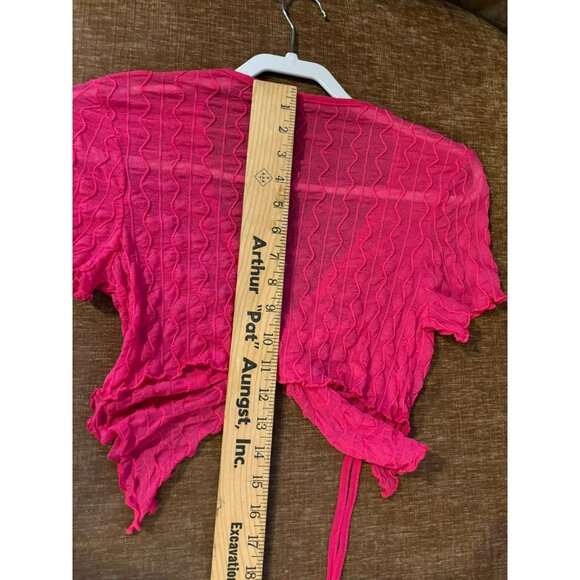 Pink Sheer Textured Cropped Top W/Drawstring Y2K 90s - Picture 6 of 6